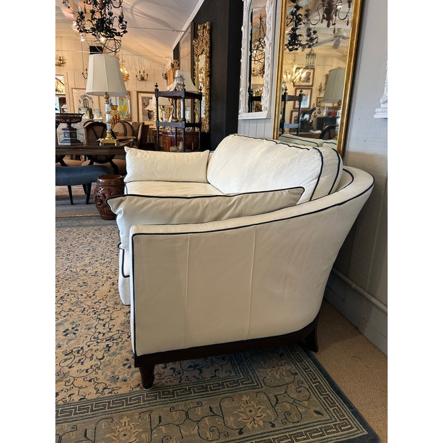 Large Vanguard White Leather & Navy Blue Trimmed Sofa For Sale In Philadelphia - Image 6 of 11