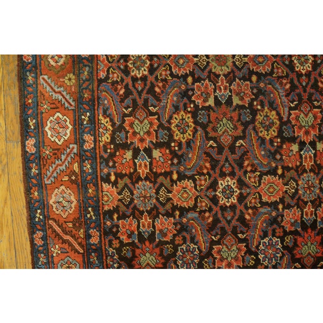 Persian 1890s Blue Navy Herati Tribal Antique Bakshaiesh Persian Rug 3'5" X 14'4" Handknotted Wool Carpet For Sale - Image 3 of 10