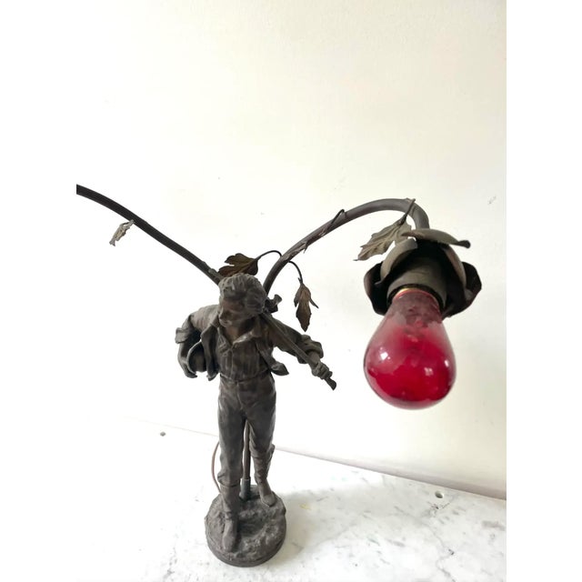 Bronze Vintage Arte Nouveau Bronze Spelter Sculpture Lamp For Sale - Image 8 of 12