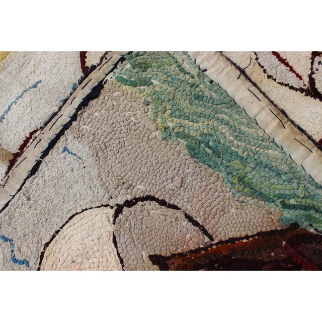 Red Pictorial Antique American Hooked Rug With Knights Templar Ship at the Sea Antique American Hooke 2'4"x2'11" For Sale - Image 8 of 8
