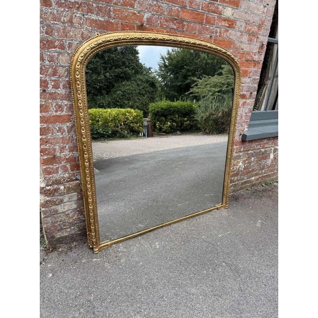 Gold Large Antique English Arched Gilt Overmantle Mirror, 19th Century For Sale - Image 8 of 8