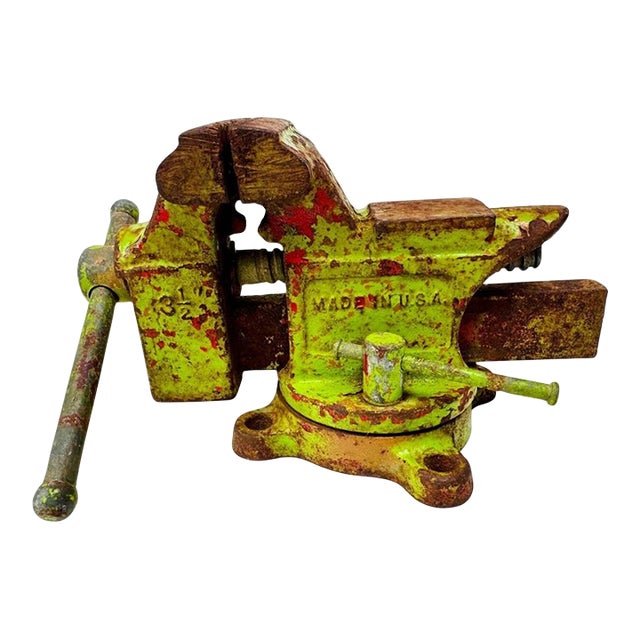 Vintage Columbian Bench Vise Cleveland Usa Layered Paint For Sale
