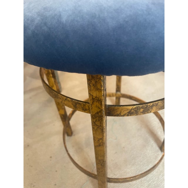 Italian Gilt Metal Vanity Stool, Blue Velvet Seat, Italy For Sale - Image 4 of 12