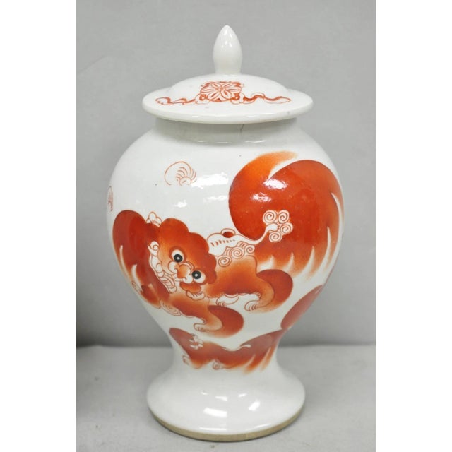 Vintage Chinese Hand Painted Foo Dog Porcelain Covered Ginger Jar - A Pair For Sale In Philadelphia - Image 6 of 17