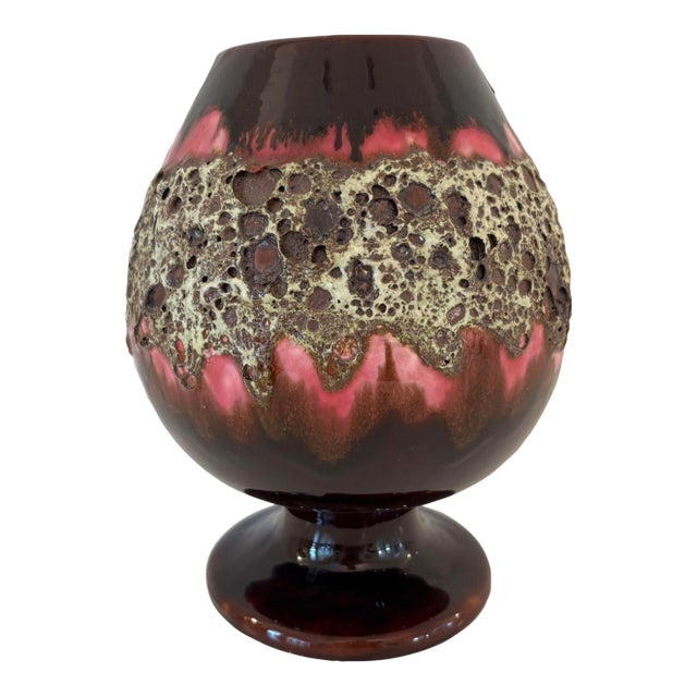 Vallauris Large Ceramic Fat Lava Footed Vase 1950s Charles Cart Style For Sale