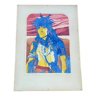 Native American Pop Art "Snake Priest - Hopi" Original Watercolor by D. Collins C.1971 For Sale