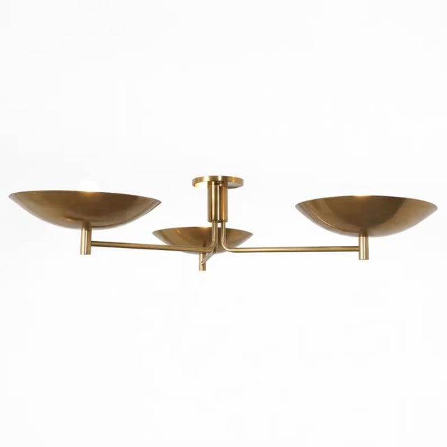 Metal Handcrafted Solid Brass 3-Light Flush Mount Ceiling Fixture For Sale - Image 7 of 9