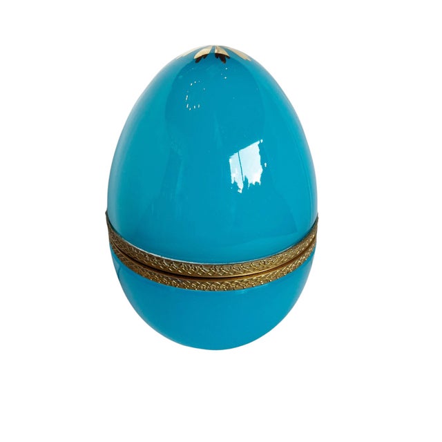 French Rare Large Blue Opaline Egg Box For Sale - Image 3 of 4