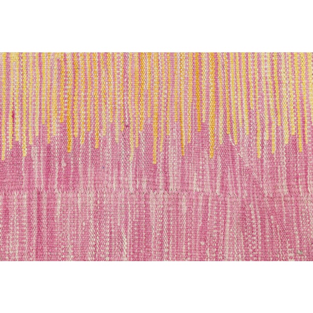Textile Contemporary Minimalist Wool Kilim Rug With Abstract Ikatesque Accents in Rose For Sale - Image 7 of 12