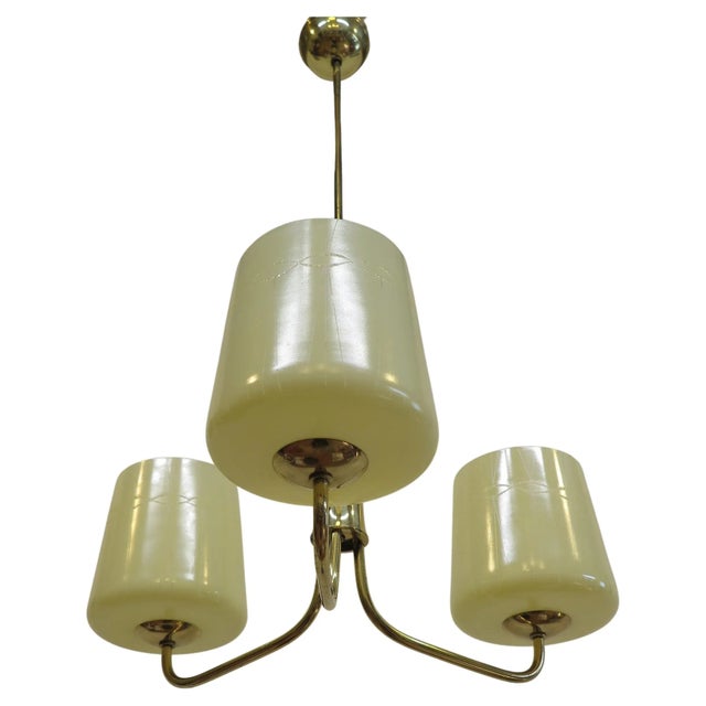 Austrian Mid Century Brass Opaline Glass Chandelier For Sale - Image 4 of 11