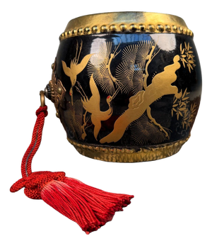 Japanese Decorative Taiko Drum with Gold Crane Motif, 1960s