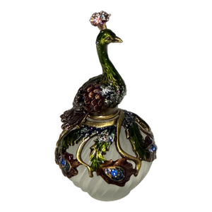 2006 Fitz and Floyd Guild Jeweled Peacock Perfume Bottle Frosted Glass
