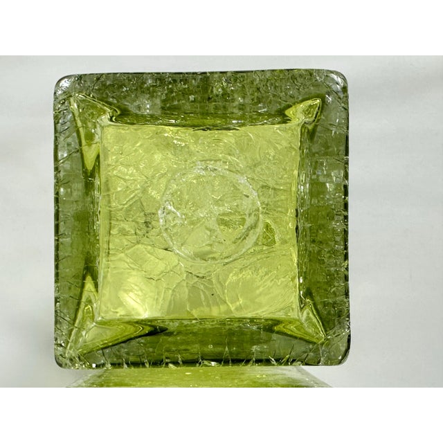 Art Glass MCM Pale Yellow Green Crackle Glass Rectangular 10" Vintage Vases-Pair For Sale - Image 9 of 9