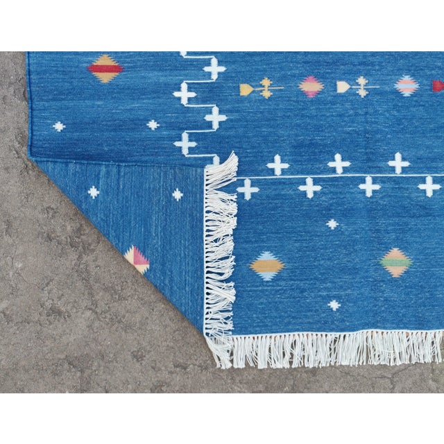 Casa Cosima Handmade Reversible Cotton Vegetable Dyed Denim Blue Shooting Star Rug-10'x14' For Sale - Image 4 of 11