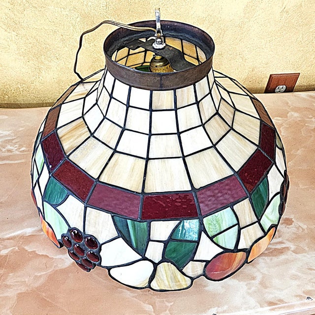 Vintage Tiffany-Style Fruit Stained Glass Hanging Pendant Shade For Sale In Washington DC - Image 6 of 18