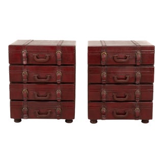 1990s Vintage Leather Campaign Style Suitcase Nightstand - a Pair For Sale