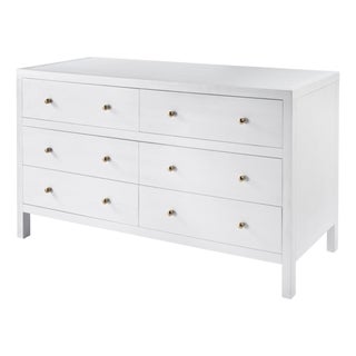 Nora 60 in W. Rectangular Wood 6 Drawer Dresser, White For Sale