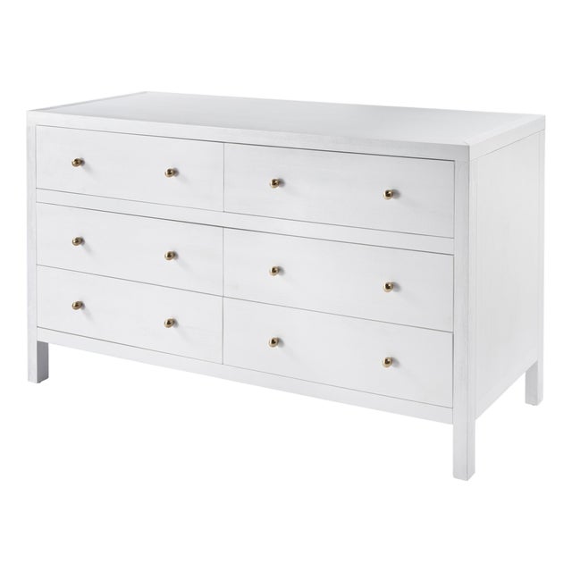 Nora 60 in W. Rectangular Wood 6 Drawer Dresser, White For Sale