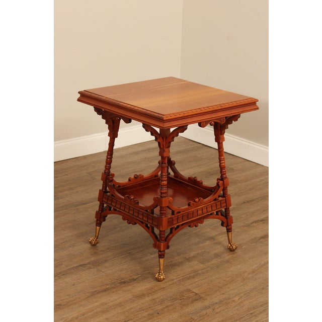 Late 19th Century Antique Victorian Carved Cherry Two-Tier Lamp Table For Sale - Image 5 of 12