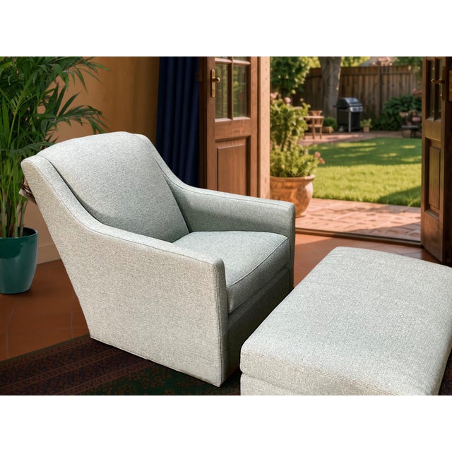 C.R. Laine Furniture C. R. Laine Kendrick Swivel Chair 545-05sw in Thibaut Everly Spa Blue For Sale - Image 4 of 17