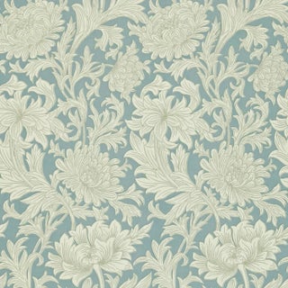 Morris & Co Chrysanthemum Toile Wallpaper in China Blue/Cream For Sale