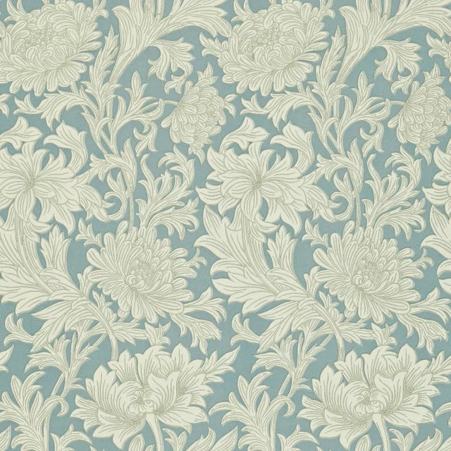 Morris & Co Chrysanthemum Toile Wallpaper in China Blue/Cream For Sale