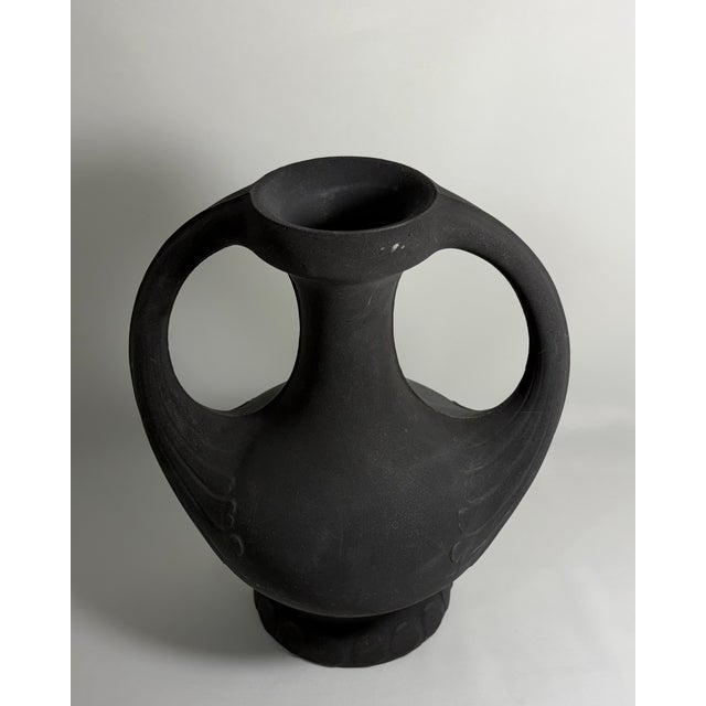 Art Nouveau Antique Lavanite Stone Sculpted Matte Vase For Sale - Image 3 of 8