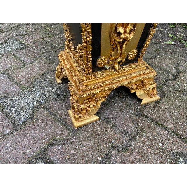 1980 French Louis XVI Gold Black Beech Marble Pedestals Pair For Sale - Image 13 of 16