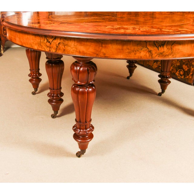 Burr Walnut Marquetry Dining Table and Chairs, 1990s, Set of 17 For Sale - Image 13 of 15