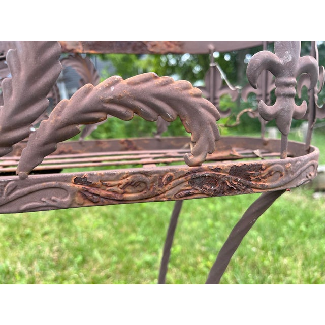 Vintage Metal Jardinière Planter Stand With Fleur-De-Lis Accents | French Country Garden Decor For Sale - Image 4 of 12
