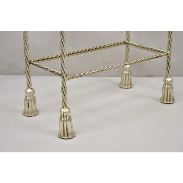 Mid 20th Century Italian Hollywood Regency Silver Leaf Gilt Iron 3 Tier Shelf Small Display Stand For Sale - Image 4 of 10