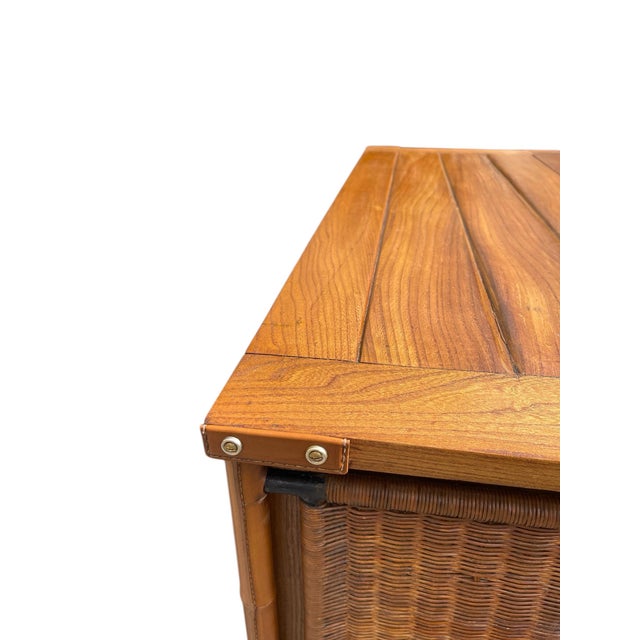 Beige Stitched Leather and Rattan Chest of Drawers by Jacques Adnet, 1955 For Sale - Image 8 of 18