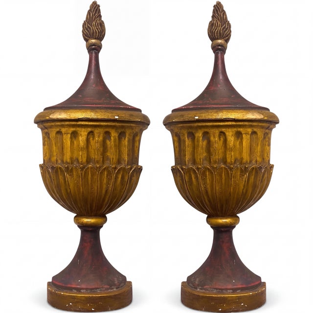 Large Italian Neo-Classical Style Gilt and Gesso Painted Wall Mounted Urns -Pair For Sale - Image 4 of 8