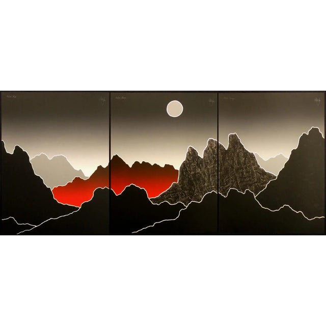 1980s Keefer "Red Rock Canyon" Signed Limited Ed Collagraph Triptych For Sale - Image 11 of 11