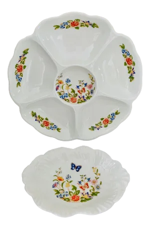 Vintage English Traditional Aynsley Butterflies Cottage Garden Platters Crudites Dish - Set of 2