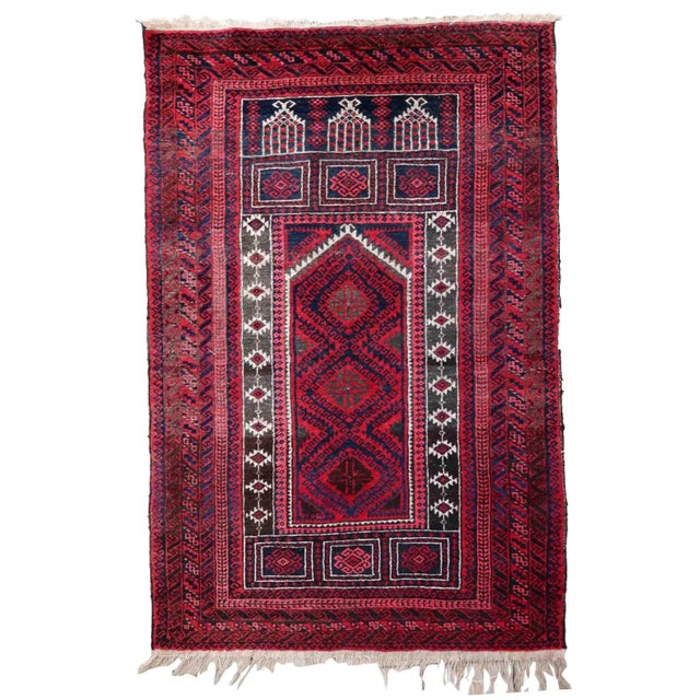 1940s Handmade Vintage Afghan Baluch Prayer Rug 3' X 4.9' For Sale - Image 11 of 11