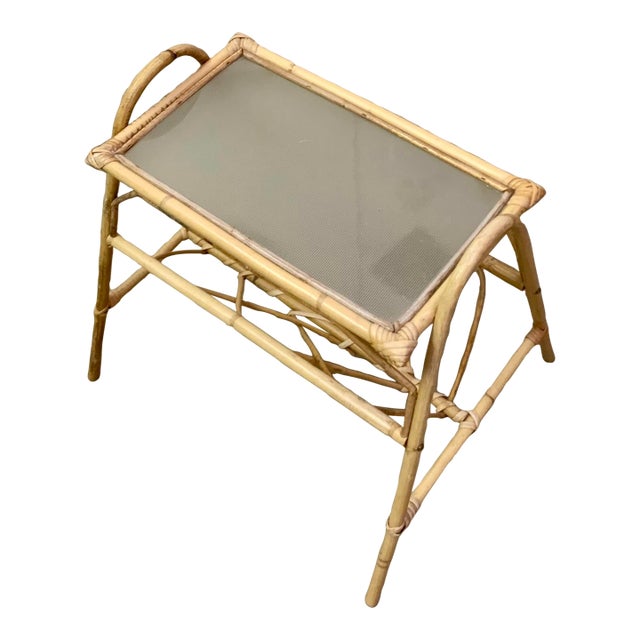 Italian Midcentury Rattan & Bamboo Side Table / Magazine Rack, 1950/60s For Sale