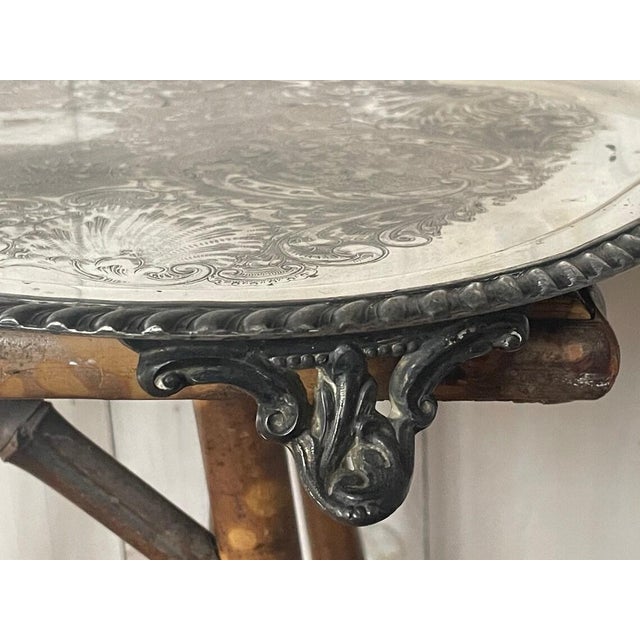 Silver Mid 20th Century Modern Sheridan Silver-on-Copper Tray, Large Handled Silver Tray For Sale - Image 8 of 9