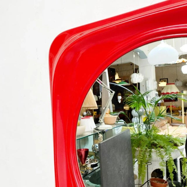 Glass Mid-Century Modern Italian Red Plastic Mirror, 1980s For Sale - Image 7 of 9