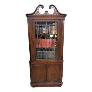 Antique Georgian Revival Mahogany Corner China Cabinet With Astragal Glass For Sale