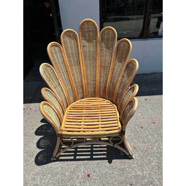 Large Vintage Bamboo and Wicker Fan Back Chair. For Sale - Image 4 of 8