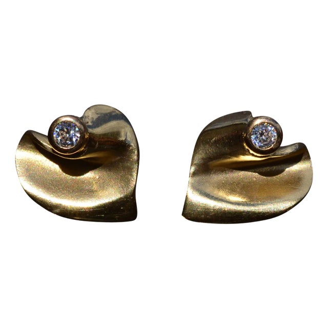The Markwood: Yellow Gold Stud Earrings with CZ, 2 Pieces For Sale
