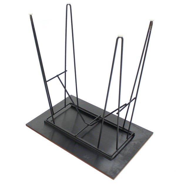 Mid-Century Modern Pair Teak Tops End Side Console Tables Stands Pedestals Tall Wire Legs MINT! For Sale - Image 3 of 8