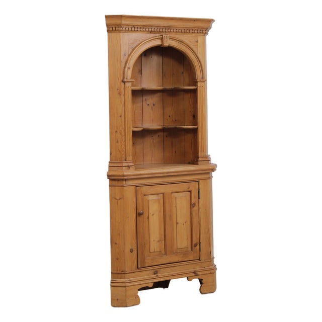 Chippendale Scrub Pine Corner Cupboard China Cabinet For Sale