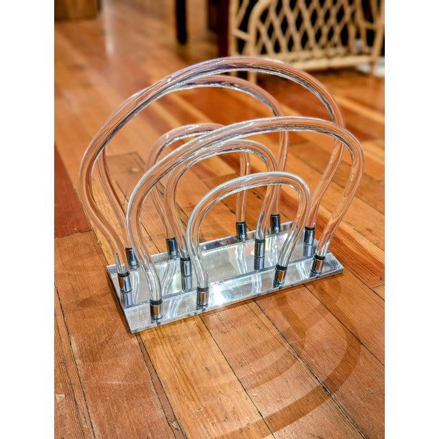 Lucite & Chrome Magazine Rack / Record Organizer, Circa 1970s For Sale In San Francisco - Image 6 of 7