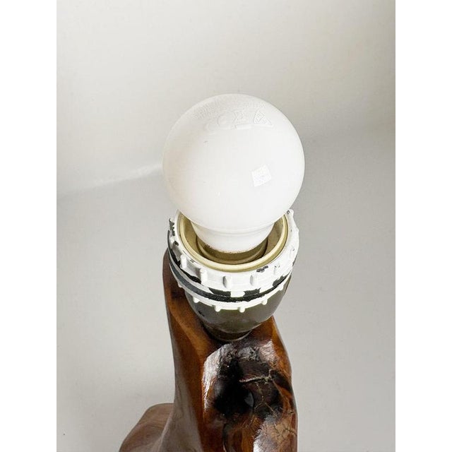 Wood Brutalist Olive Wood Table Lamp, France, 1960s For Sale - Image 7 of 13