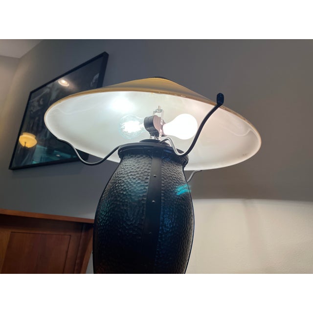 1990s 1990s Mission Style Arts and Crafts Hammered Bronze Metal Amber Light Table Lamp For Sale - Image 5 of 9