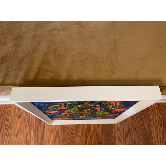 Navy Blue Vintage Impasto Contemporary Floral Still Life Framed Original Oil Painting, Red, Blue, Green For Sale - Image 8 of 11