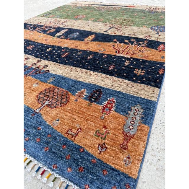 2000 - 2009 Green Persian Style Gabbeh Rug, 03'08 X 04'11 For Sale - Image 5 of 12