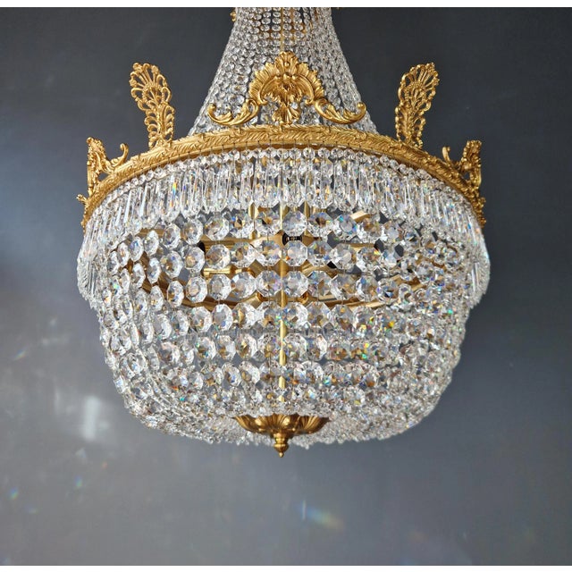 21st Century Brass Basket Empire Sac a Pearl Chandelier Crystal and Antique Gold For Sale - Image 10 of 12